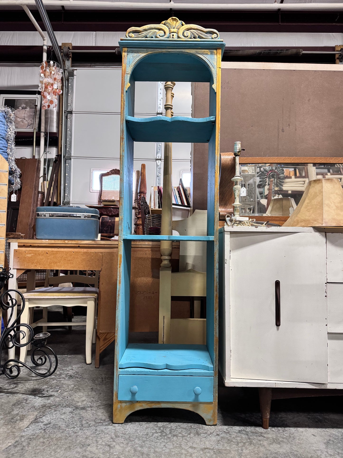 Blue Bookshelf with Lower Drawer