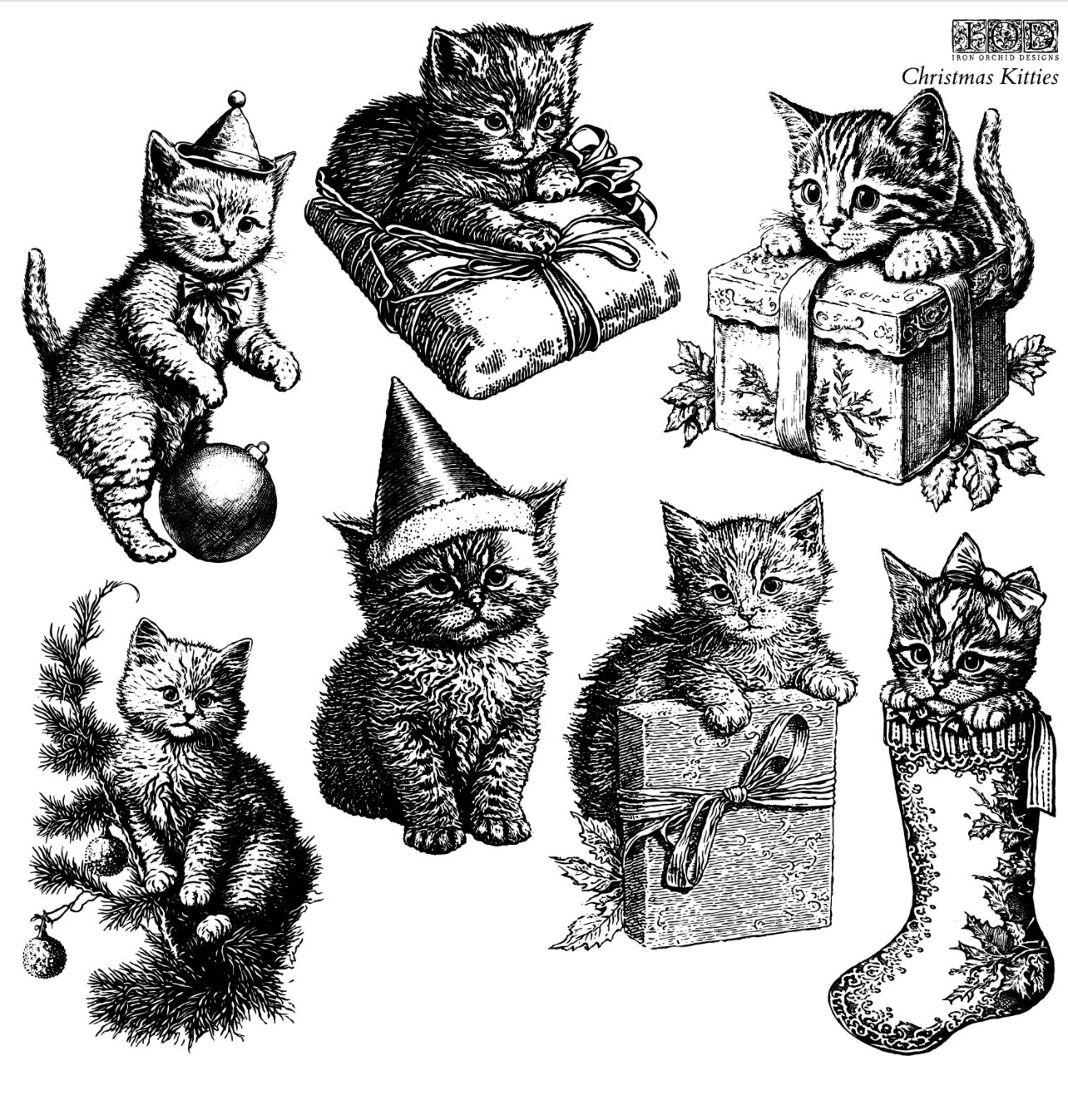 Christmas Kitties Iron Orchid Designs Stamp Set Limited Edition Holiday 2023