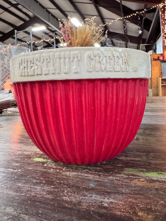 Vintage Ribbed Chestnut Creek Red & Cream Ceramic Mixing Bowl