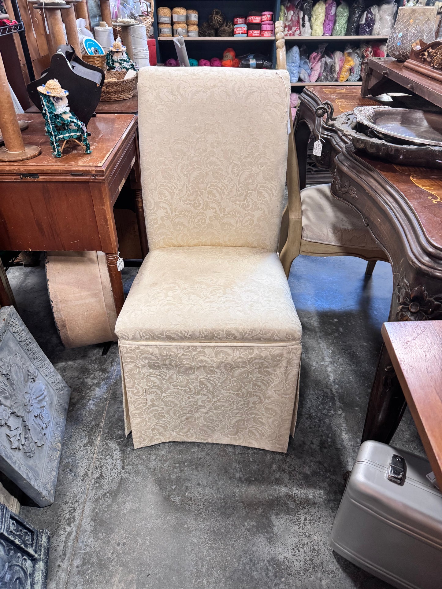 Ivory Upholstered Dining Chair with Skirt