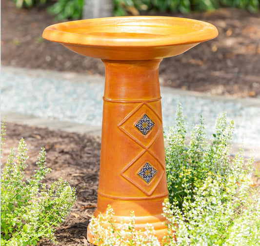 Traditional Mexican Earthenware Pottery Bird Bath