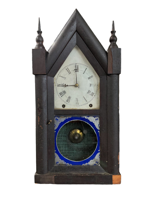 Ansonia Brass Co. 19th Century Gothic Steeple Rosewood Mantle Clock