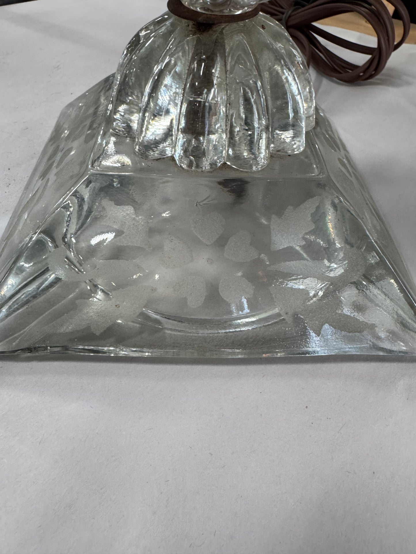 Vintage Bohemian Style Cranberry Floral Etched Table Lamp
