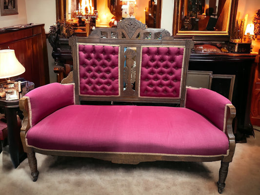 Eastlake Settee Dark Red Upholstery