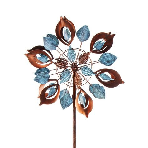75"H Wind Spinner, Verdigris and Copper Petals