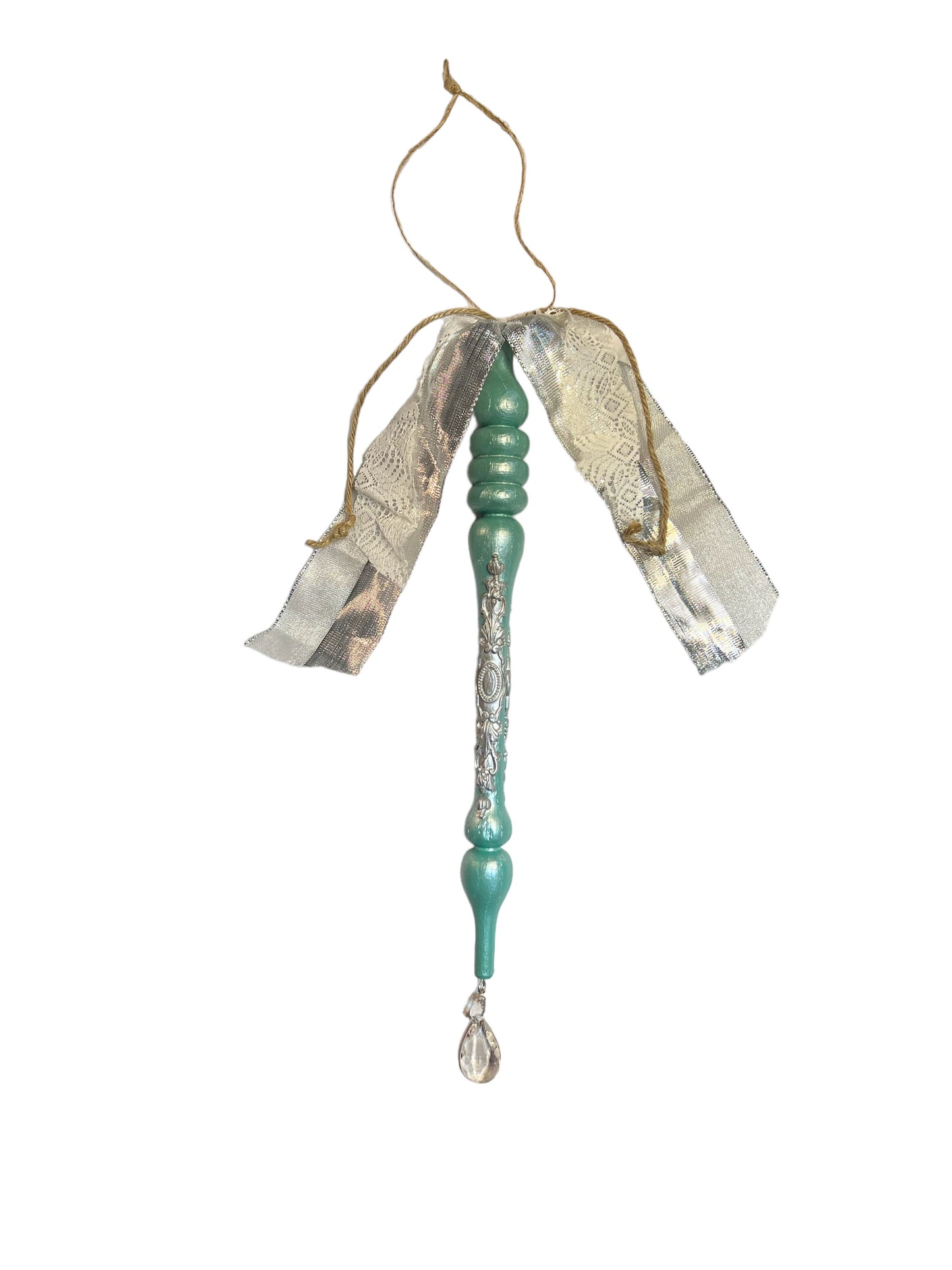 Handcrafted Wooden Jadeite inspired Spindle Ornament Suncatcher