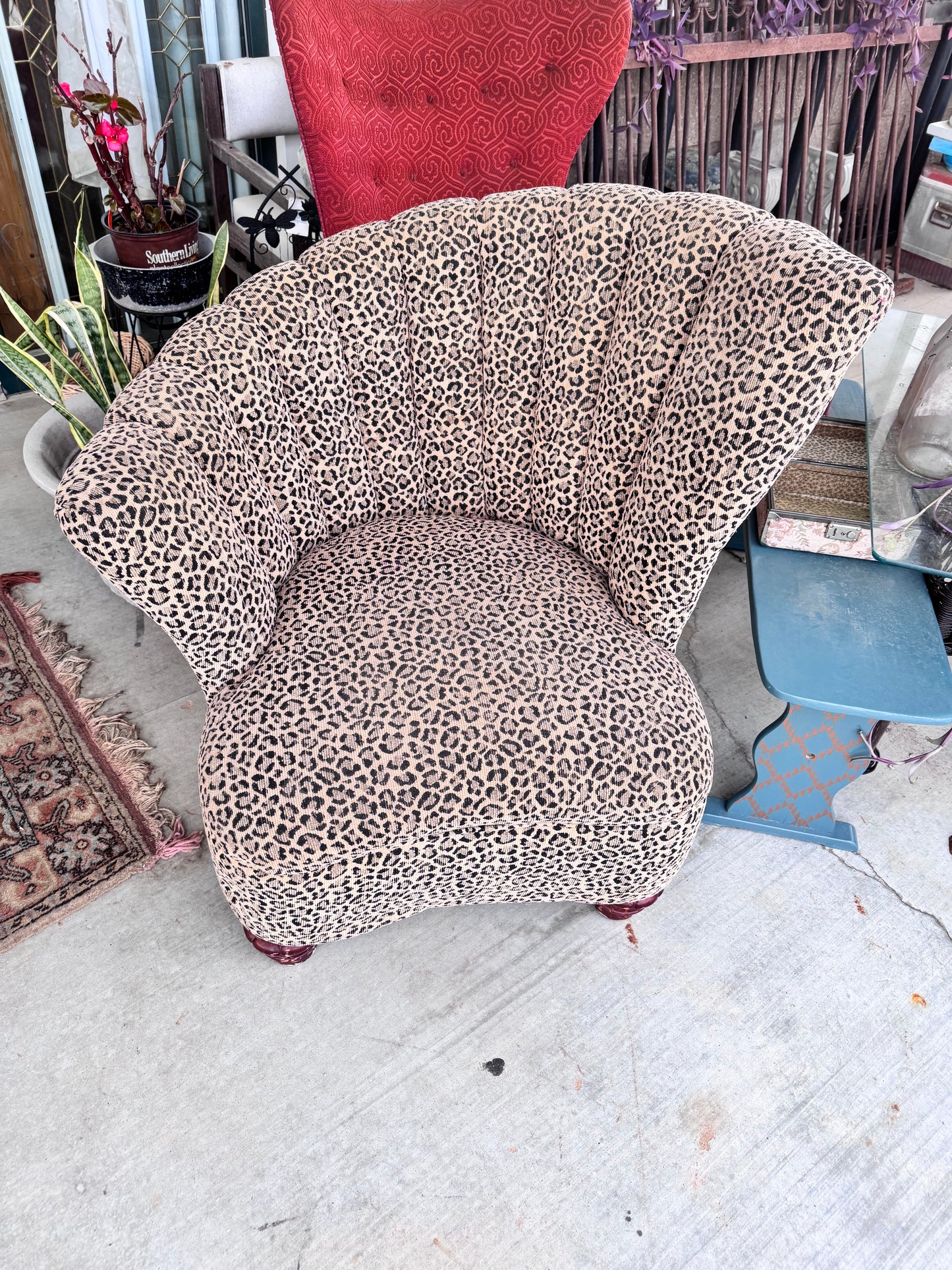 Vintage Hollywood Regency Asymmetrical Channel Back Leopard Print Upholstered Chair