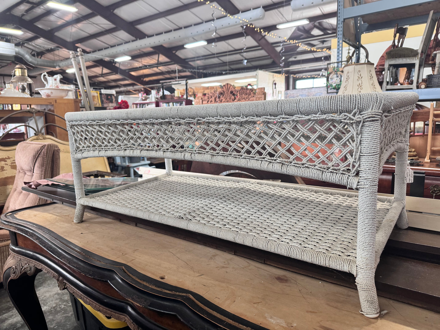 Vintage White Wicker Coffee Table