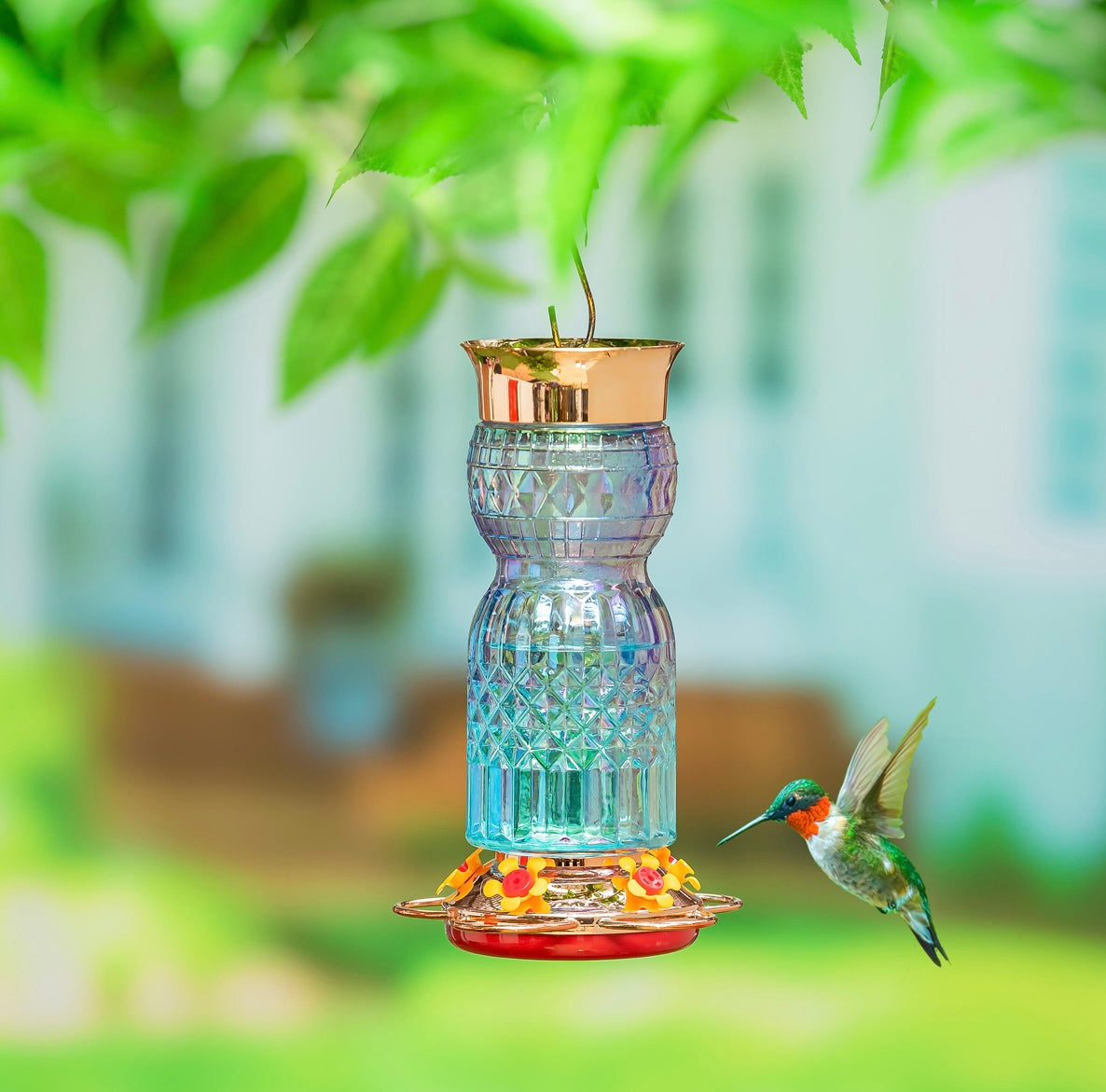 Iridescent Glass Hummingbird Feeders