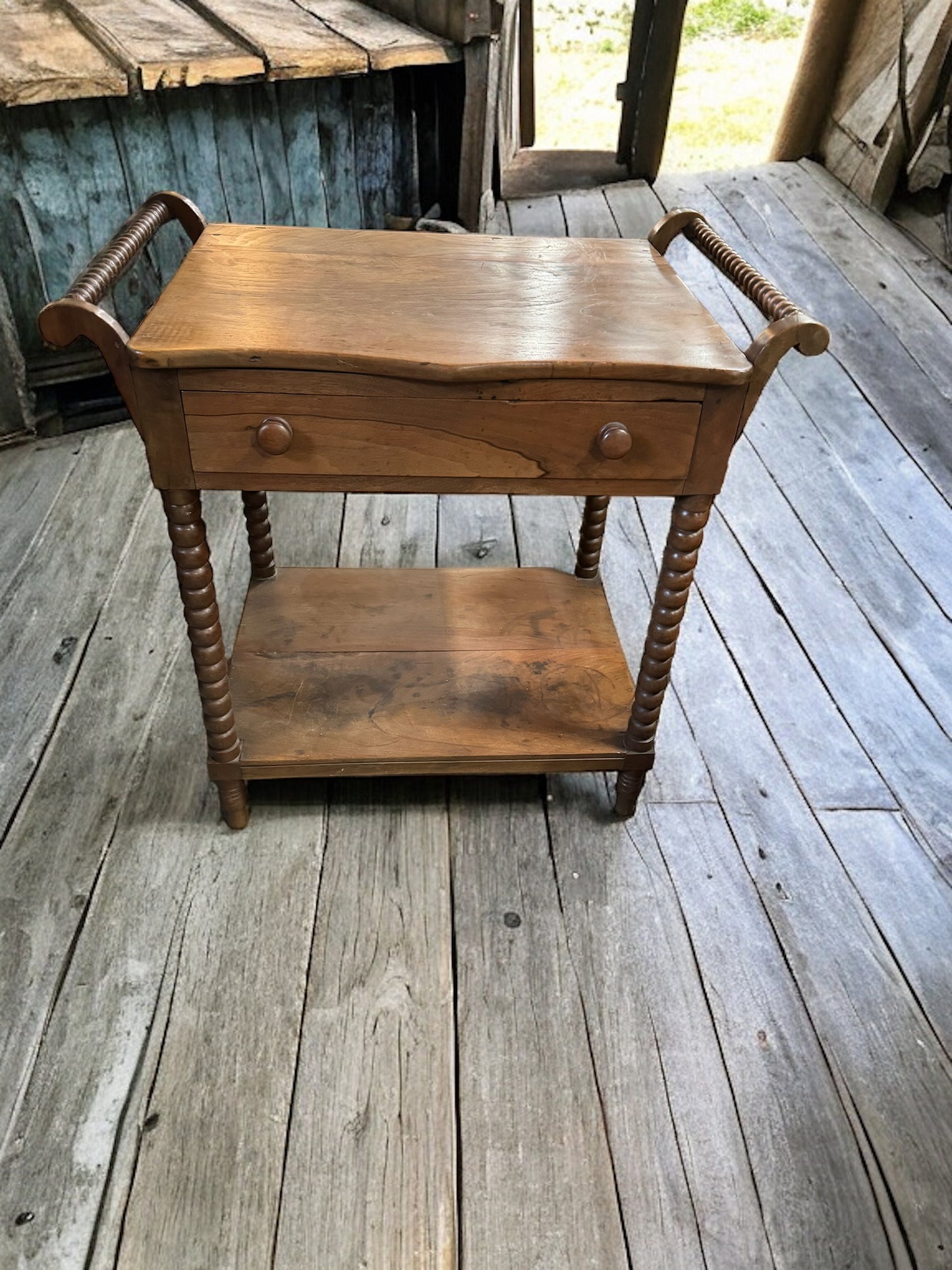 Antique Bobbin Leg Wash Stand with front drawer