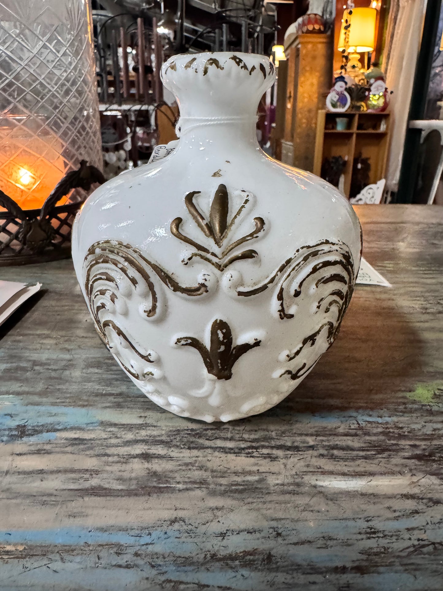 Vintage Milk Glass Vanity Bottle/Vase Fleur de Lis Design