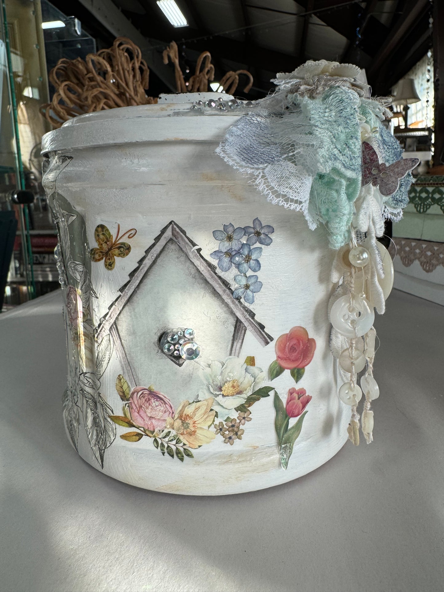 Be the Light Upcycled Floral Decor by local artist, Glitter & Gold