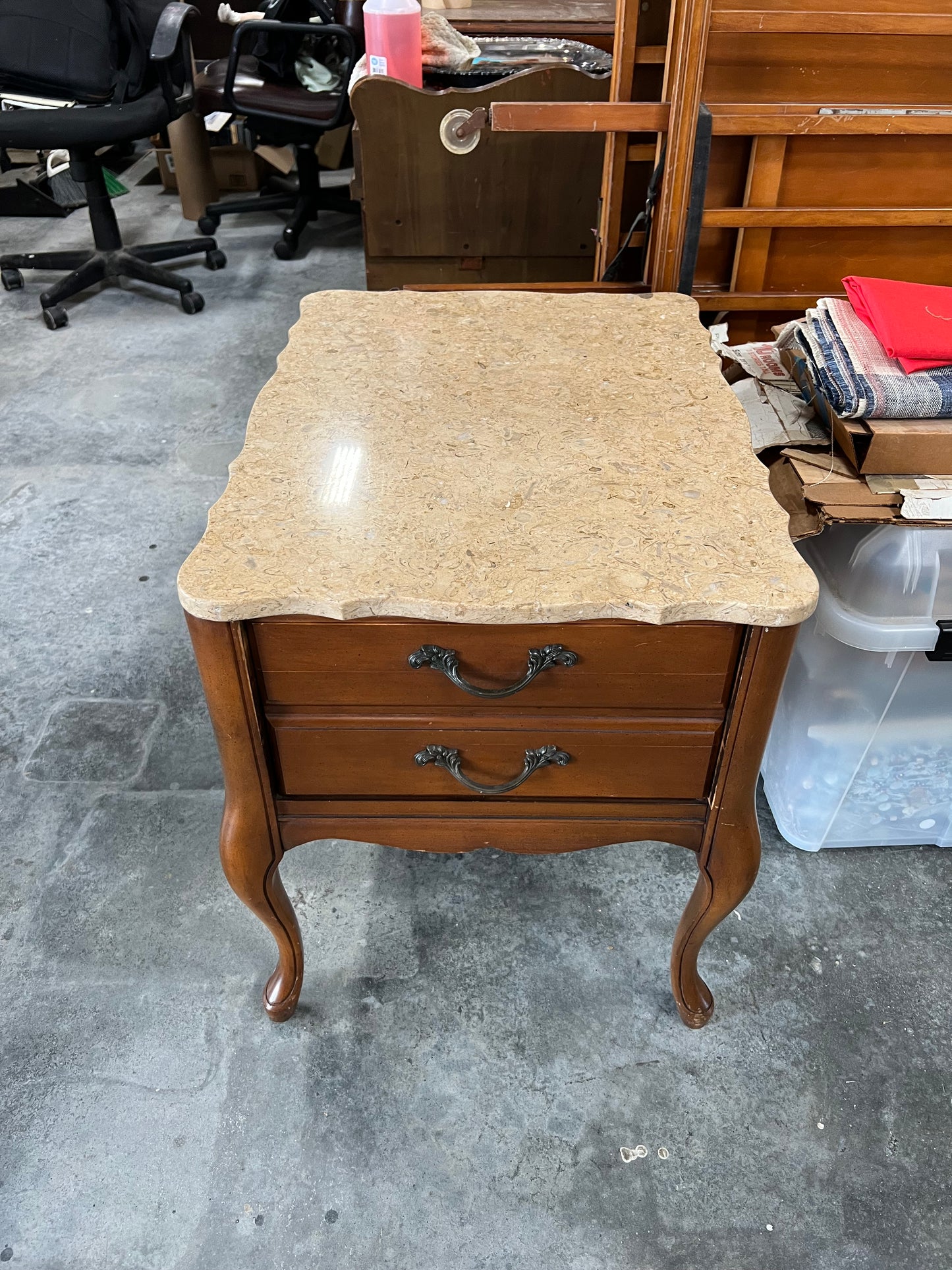 Vintage Solid Wood Marble Top French Provincial Style End Tables/Nightstands-Pair-