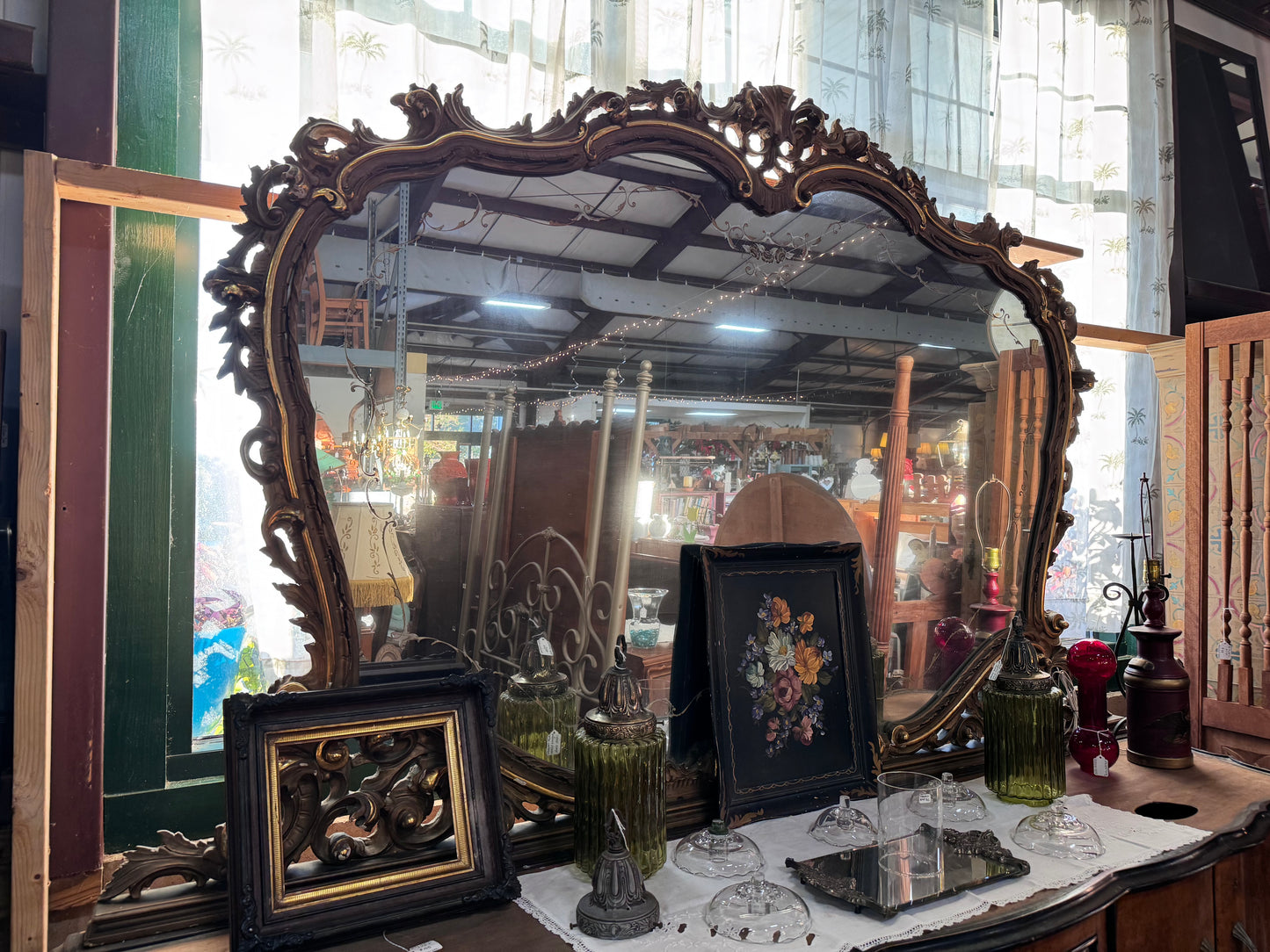 Vintage Art Deco Rococco Revival Style Sideboard and Mirror Set