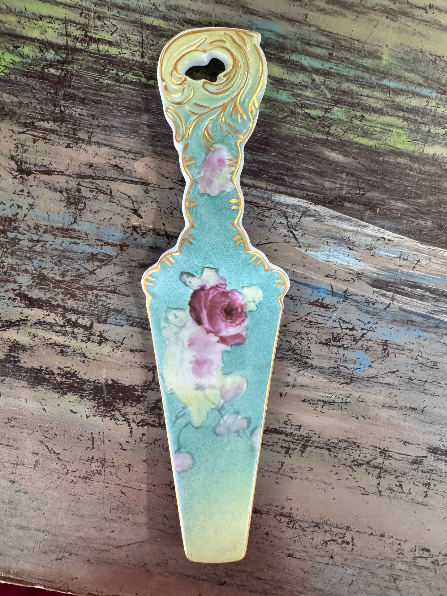 1898 China Company Porcelain Pie/Cake Server Florals on Blue