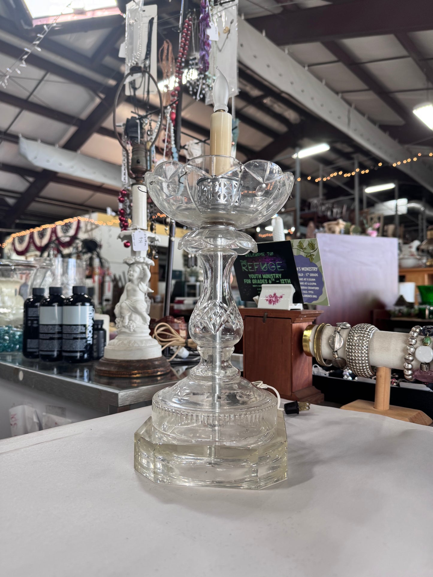 Vintage Crystal Candle Holder Table Lamp