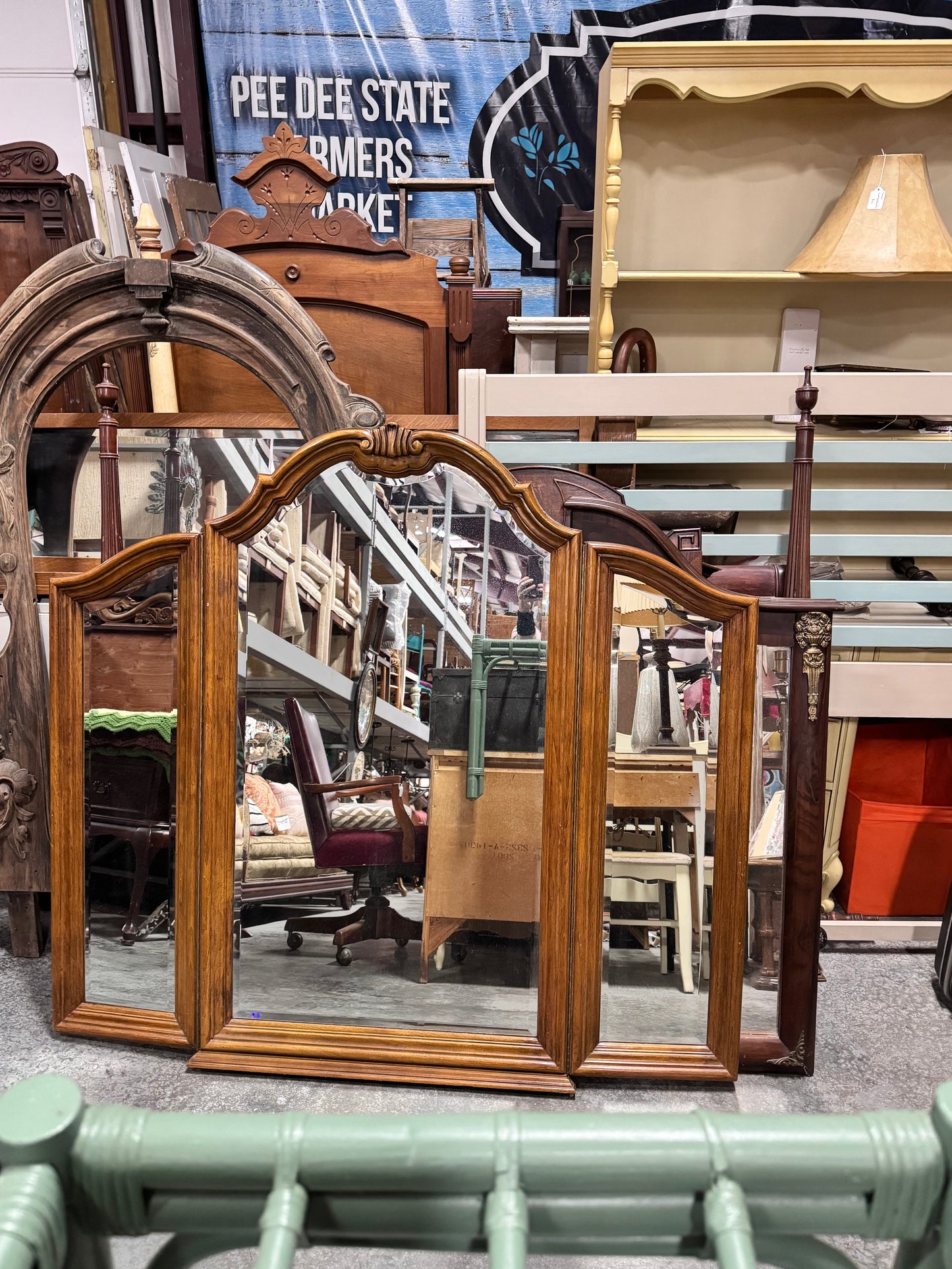 Solid Oak Tri-fold Mirror