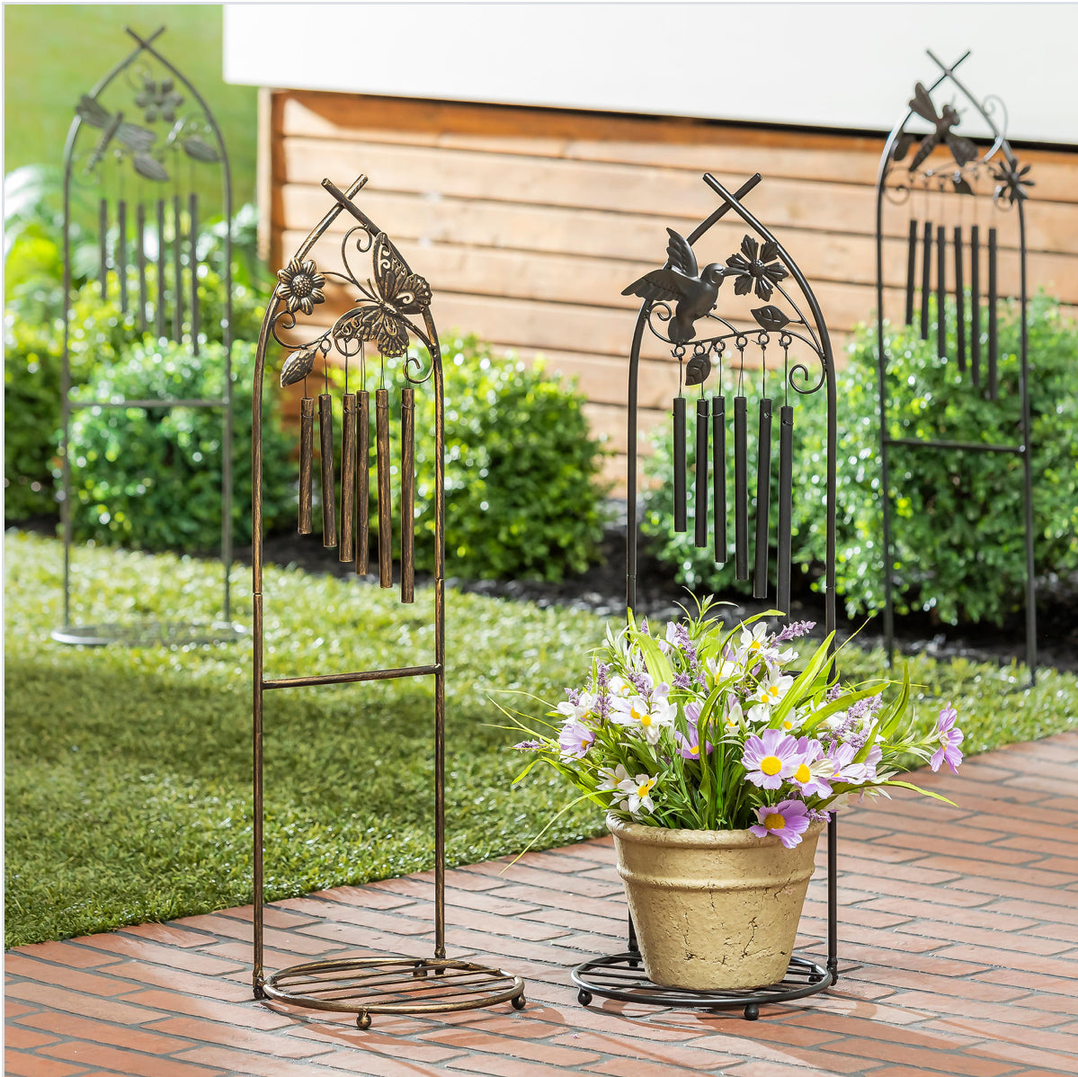 Metal Plant Stand with Wind Chime