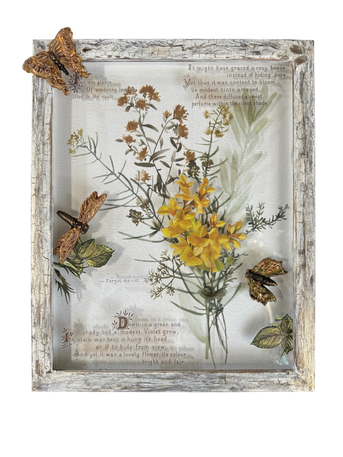 Handcrafted 3D Mixed Media Art “Glass Over Canvas Botanicals”