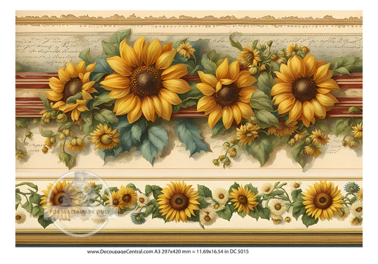 DC5015 A3 Sunflower on Grainsack Stripe Decoupage Central Decoupage Rice Paper Design