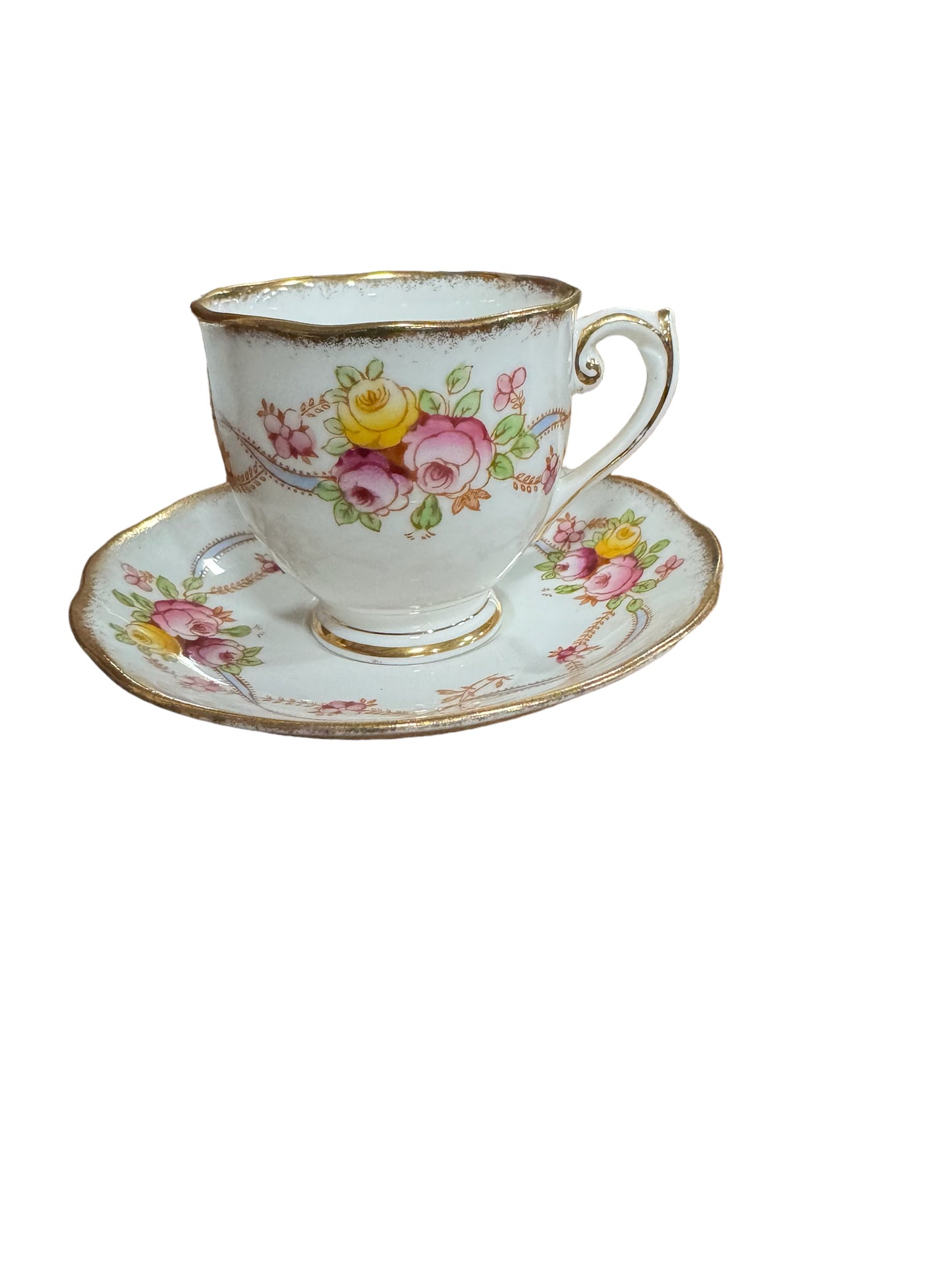 Rosalyn Bone China Footed Tea Cup and Saucer Made in England