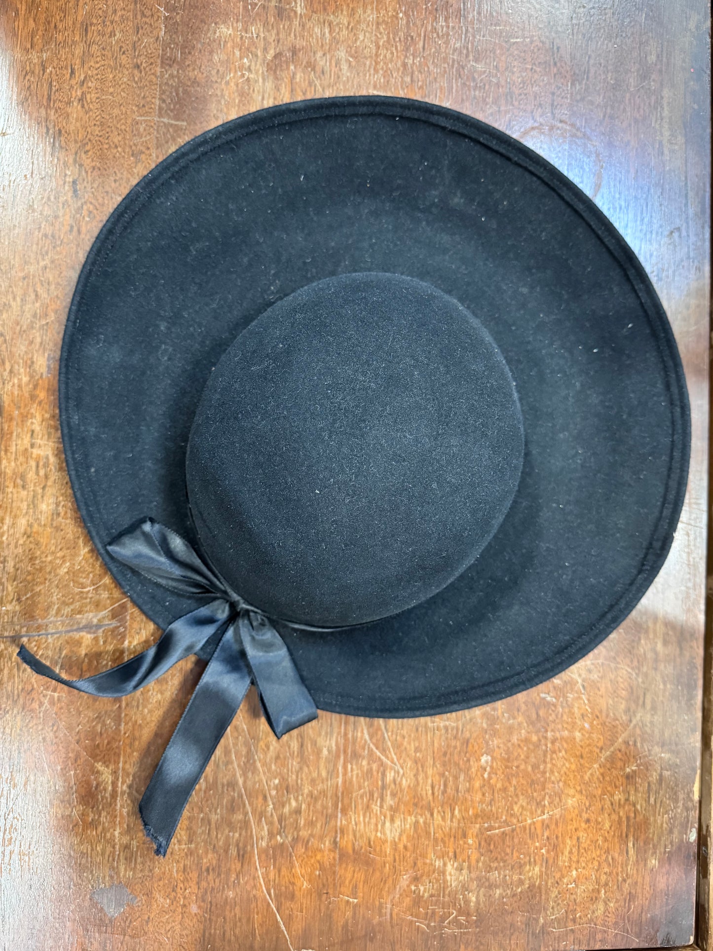 Vintage Black Wool Asymmetrical Hat with Ribbon