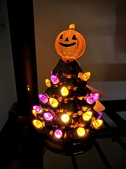 Pumpkin Iridescent Tree LED Ceramic Table Decor