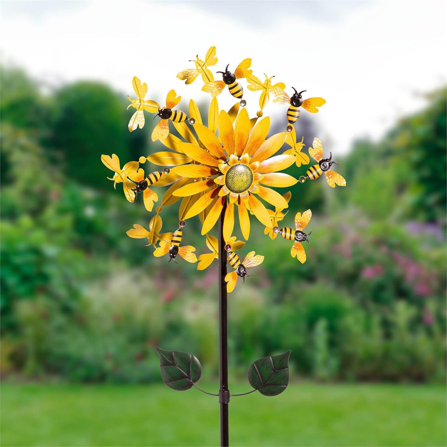 Metal Wind Spinner Sunflower & Bees 75" H