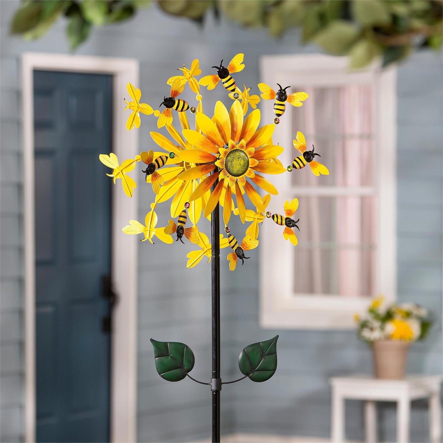 Metal Wind Spinner Sunflower & Bees 75" H