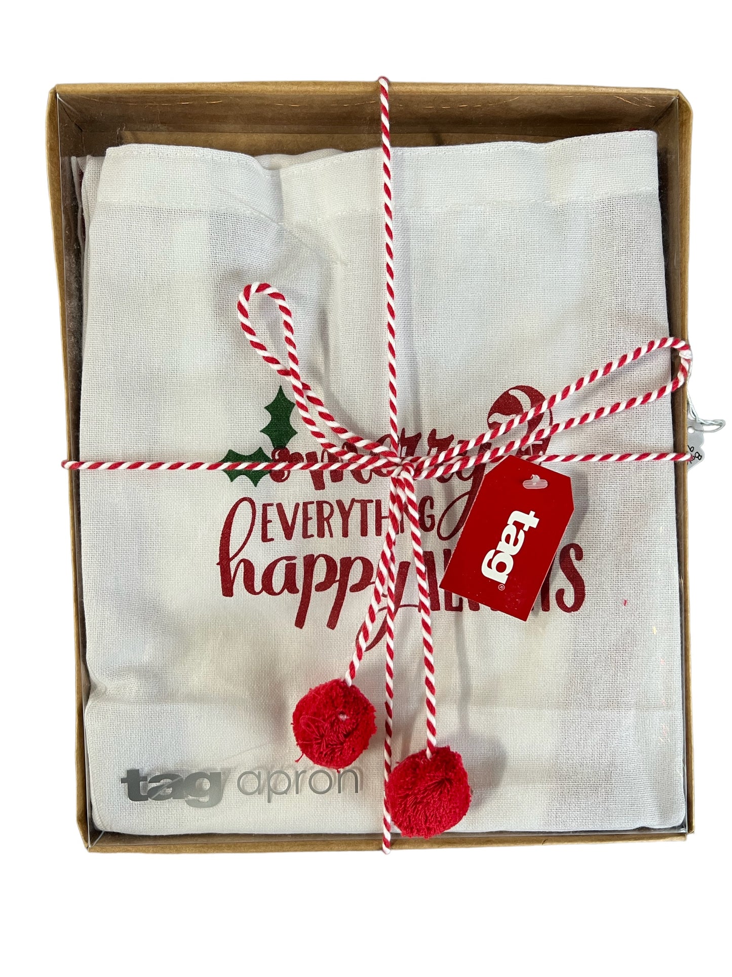 Merry Everything Happy Always Red & White Apron with pockets