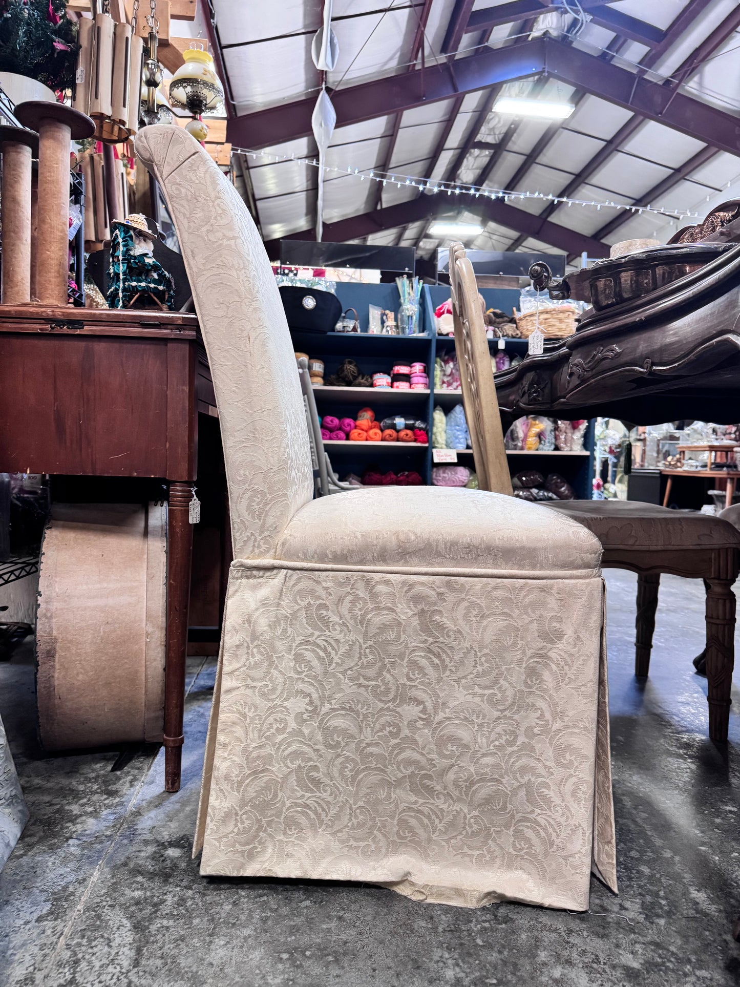 Ivory Upholstered Dining Chair with Skirt
