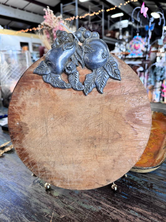 Wooden Cheese Board w/Metal Fruit Accents