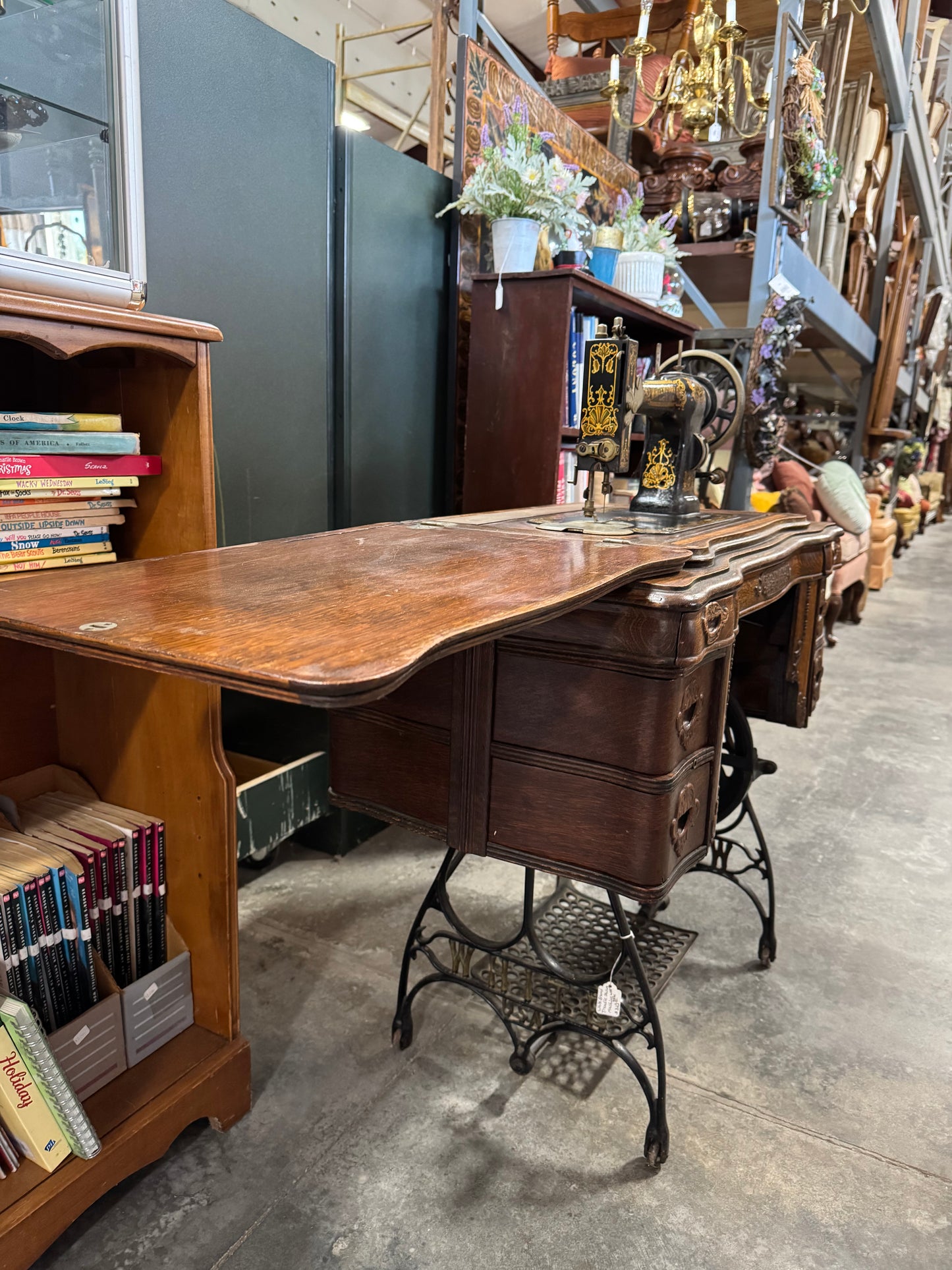 White Brand Treadle Sewing Machine with Table