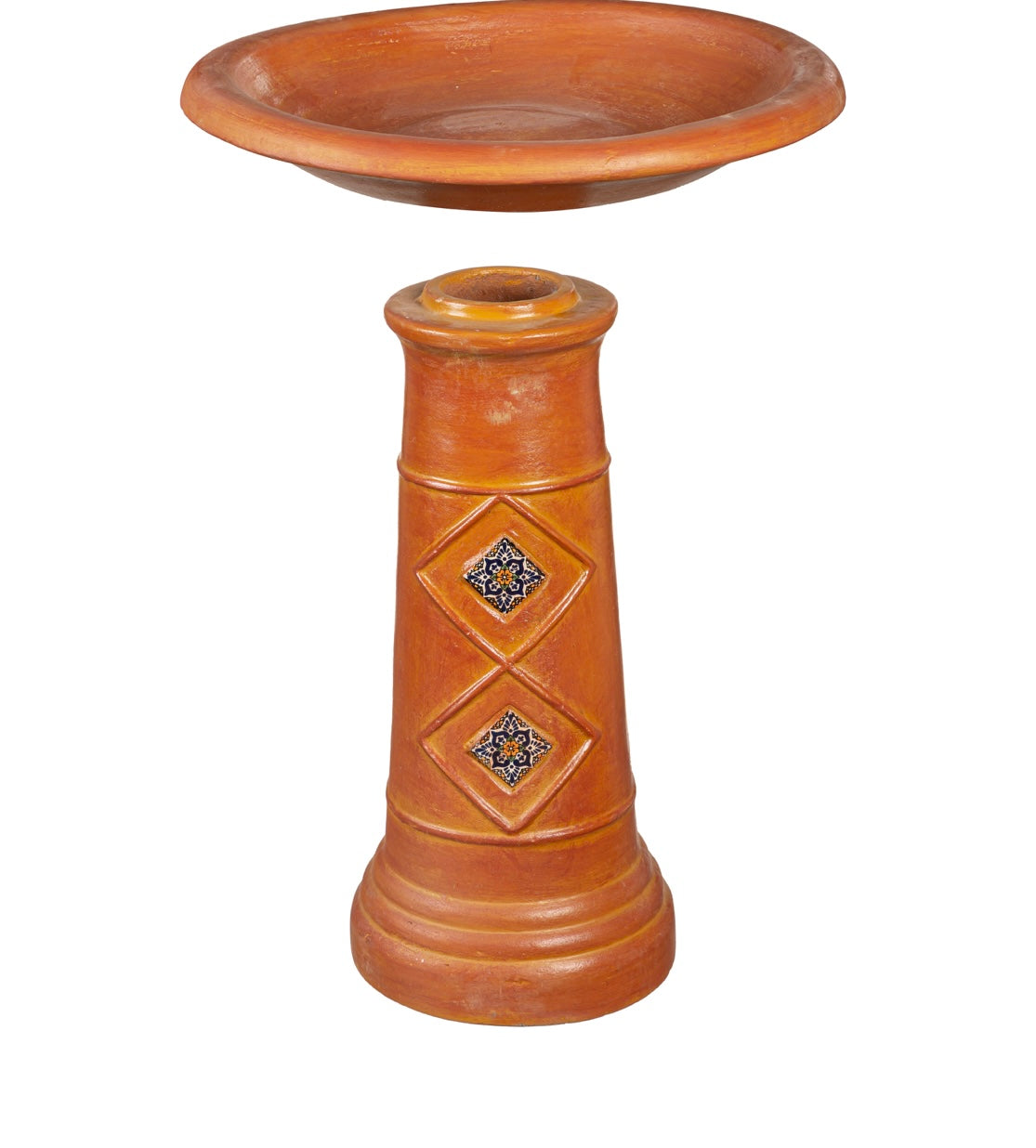 Traditional Mexican Earthenware Pottery Bird Bath