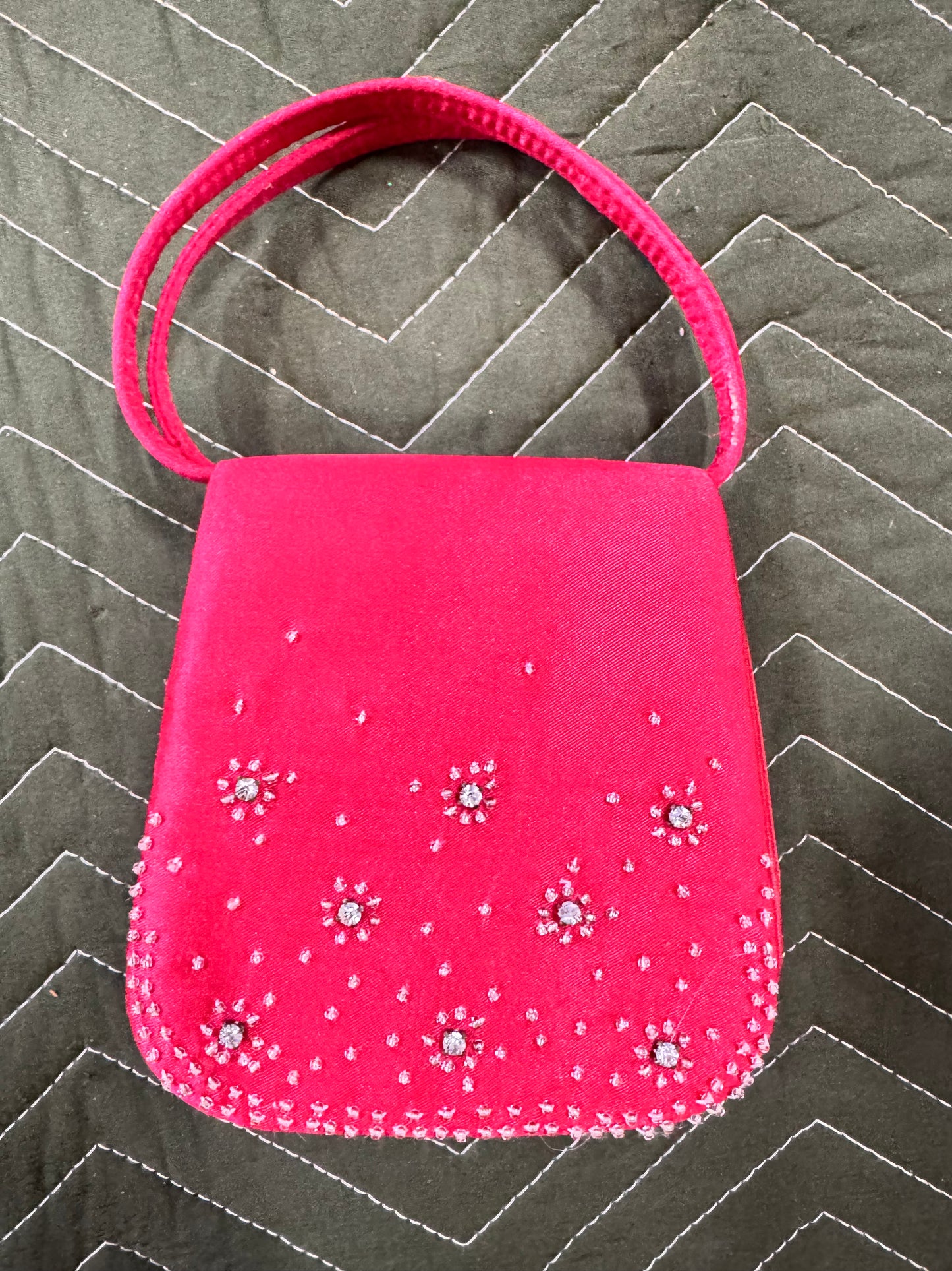 Vintage Beaded Red Satin Evening Bag