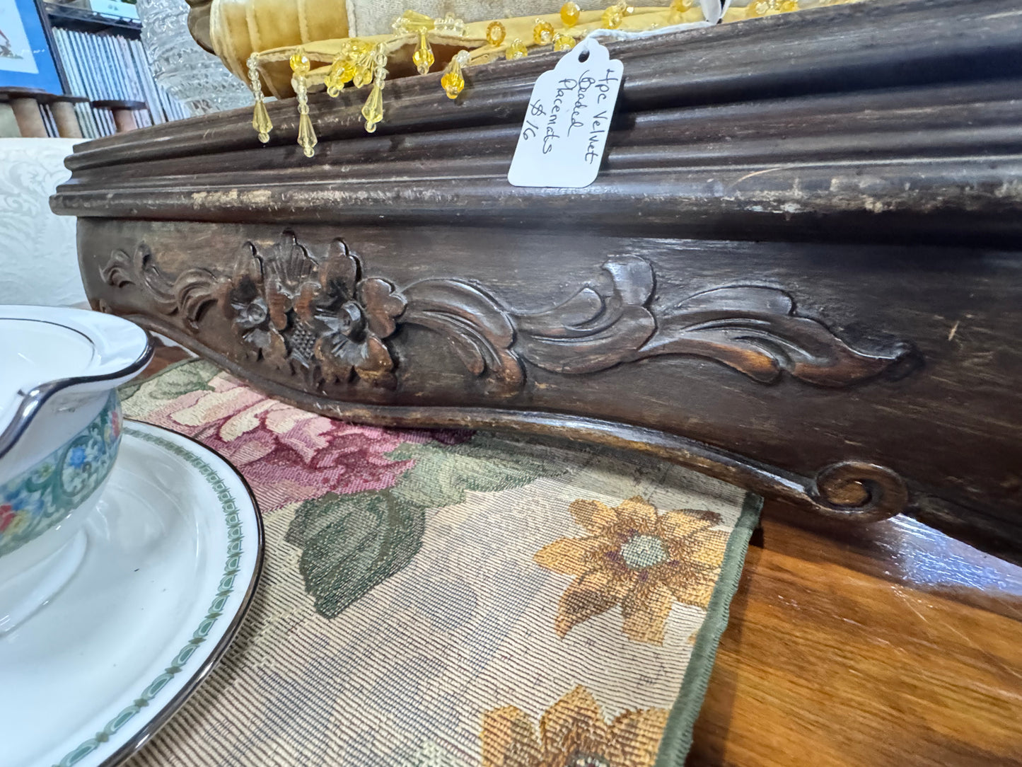 Carved and Inlaid French Rococco Style Dining Table with Leaf