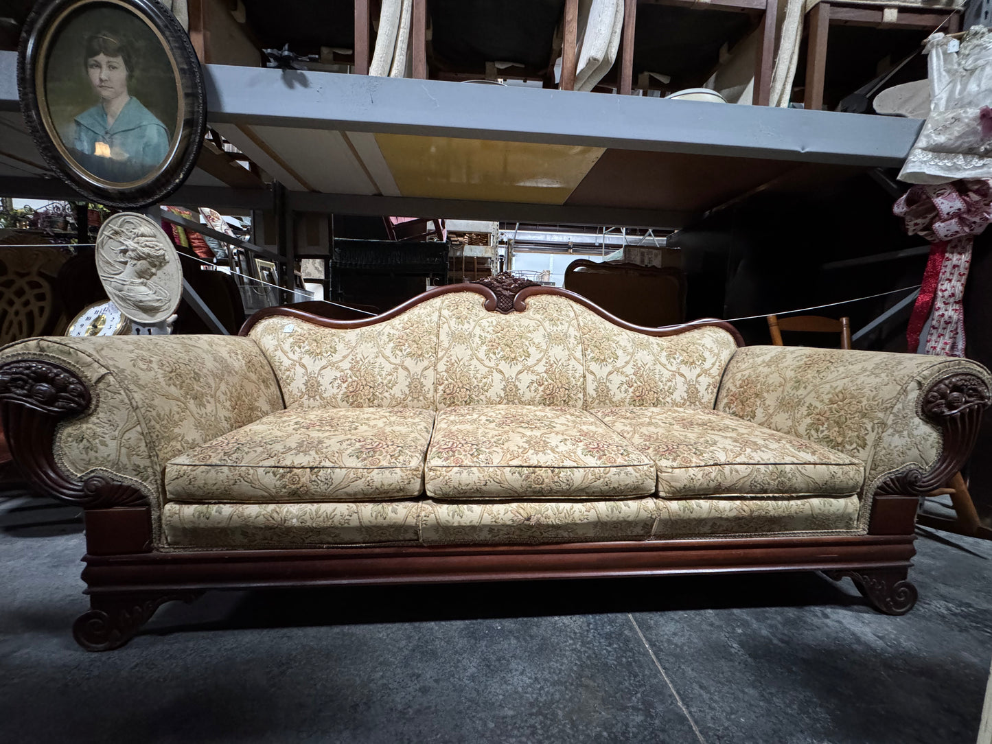 Victorian Floral Tapestry Upholstered Sofa