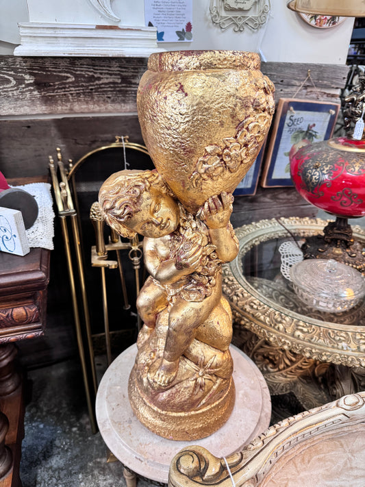Vintage Plaster Gilded Cherub Planter