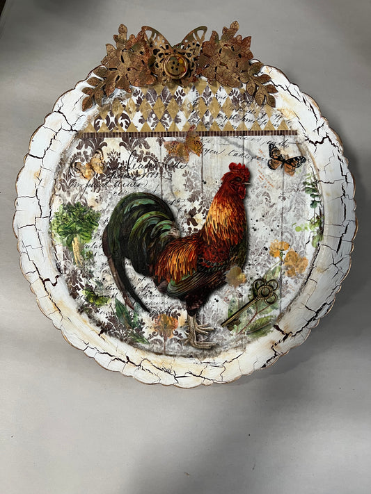 Handcrafted Round Rooster Crackle Plate - Hangar -