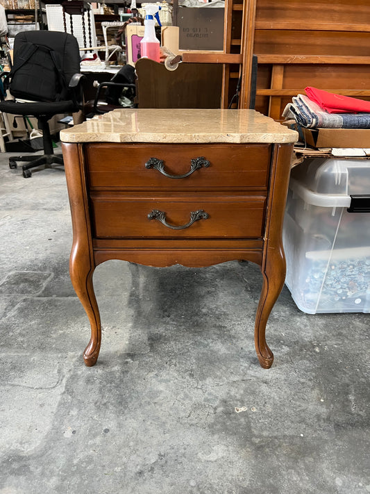 Vintage Solid Wood Marble Top French Provincial Style End Tables/Nightstands-Pair-