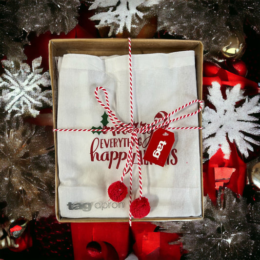 Merry Everything Happy Always Red & White Apron with pockets