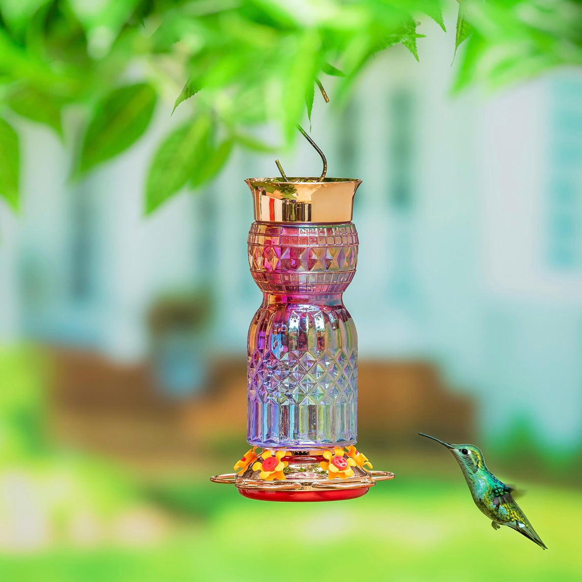 Iridescent Glass Hummingbird Feeders