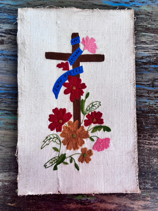 Vintage Embroidered Cross w/ Flowers