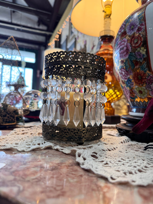 Hollywood Regency Style Pillar Candle Holder w/Hurricane