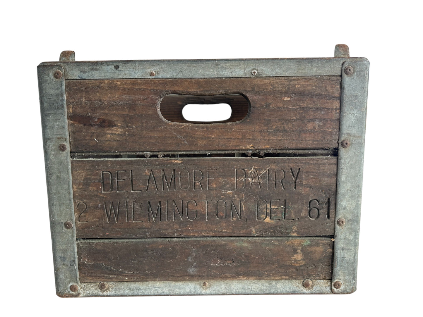 Del Amore Dairy Wood and Metal Milk Crate