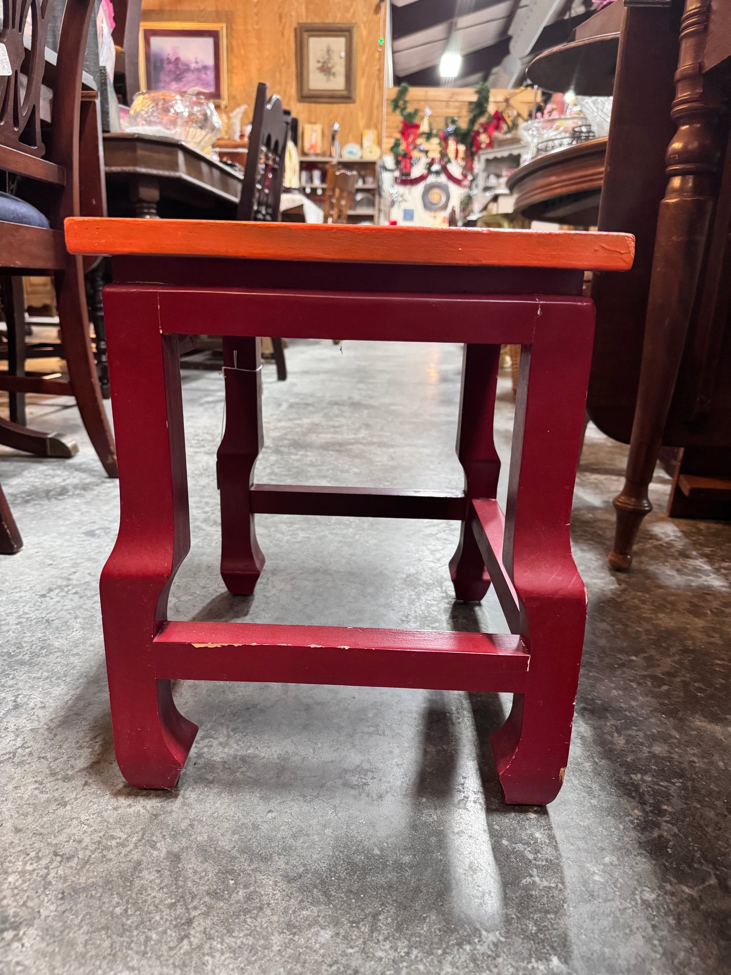 Orange and Red Solid Wood Stool