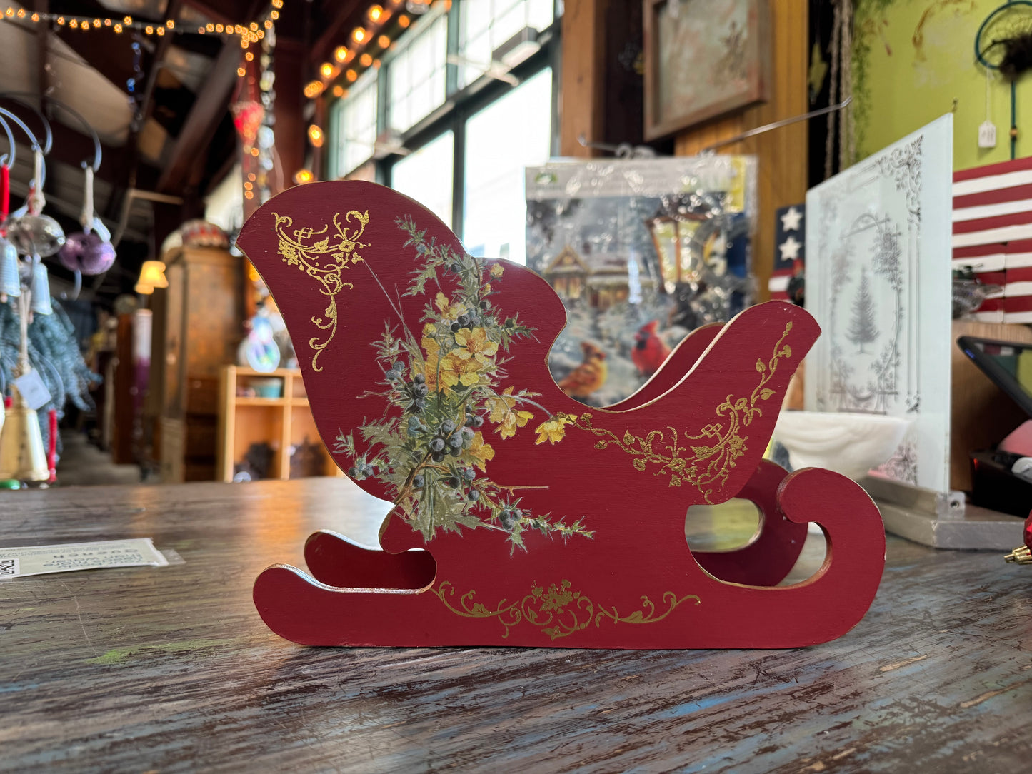 Red Christmas Santa’s Sleigh decor display Candy Dish