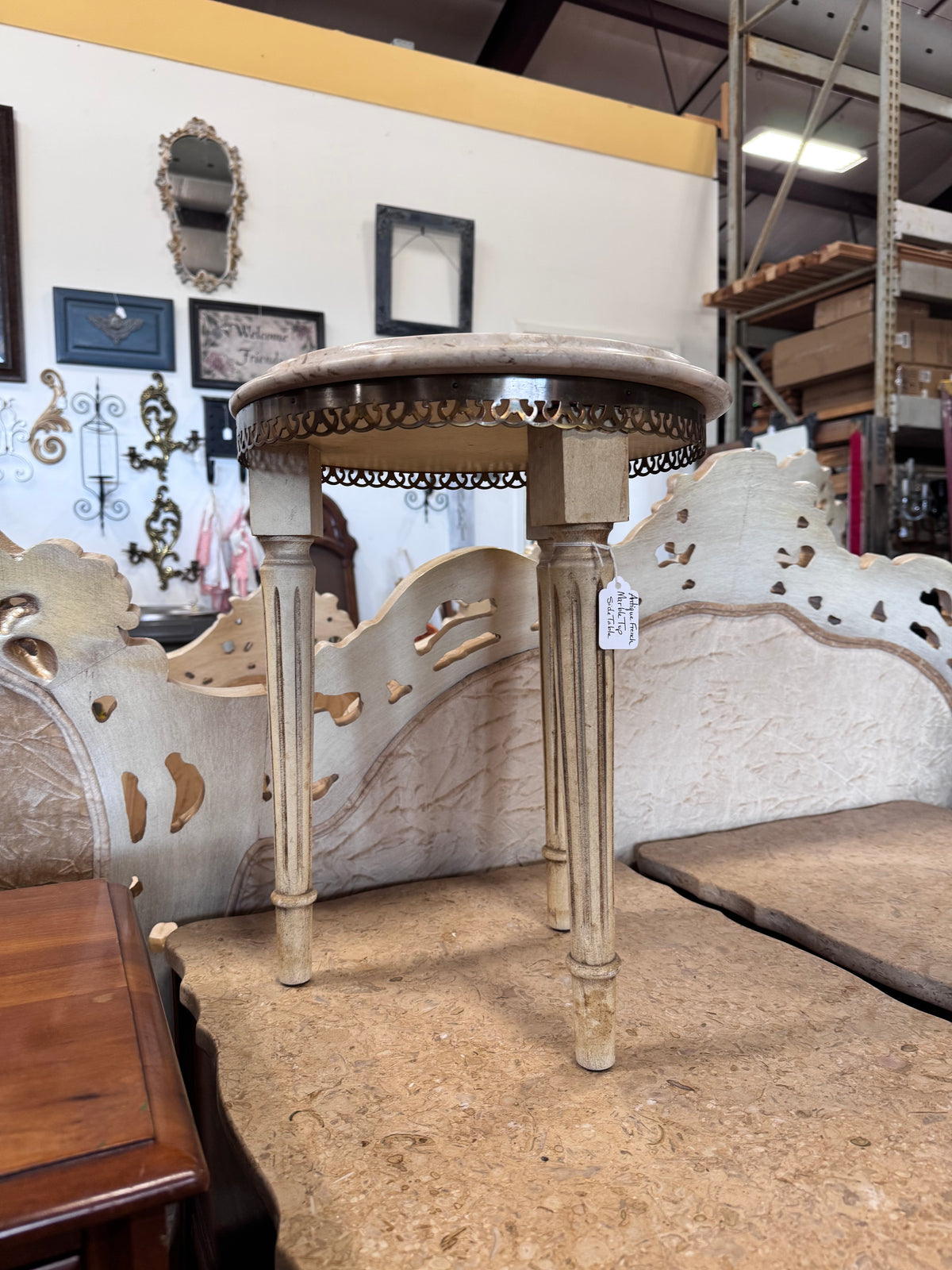 Antique French Marble Top Side Table