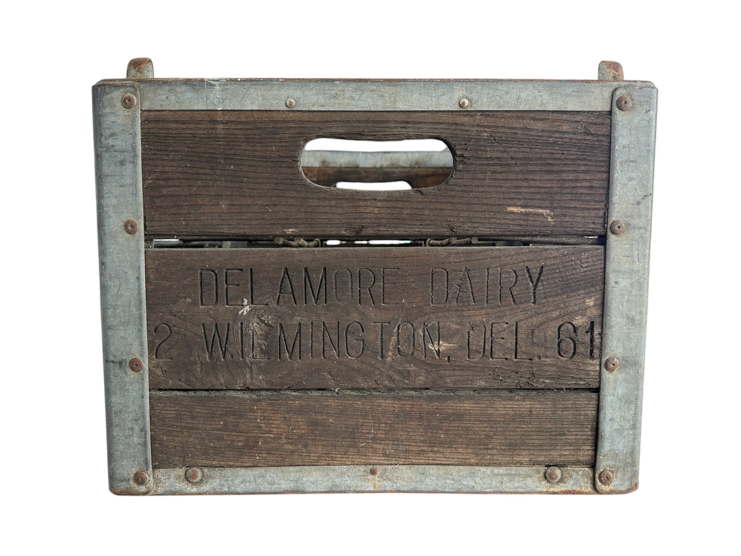 Del Amore Dairy Wood and Metal Milk Crate