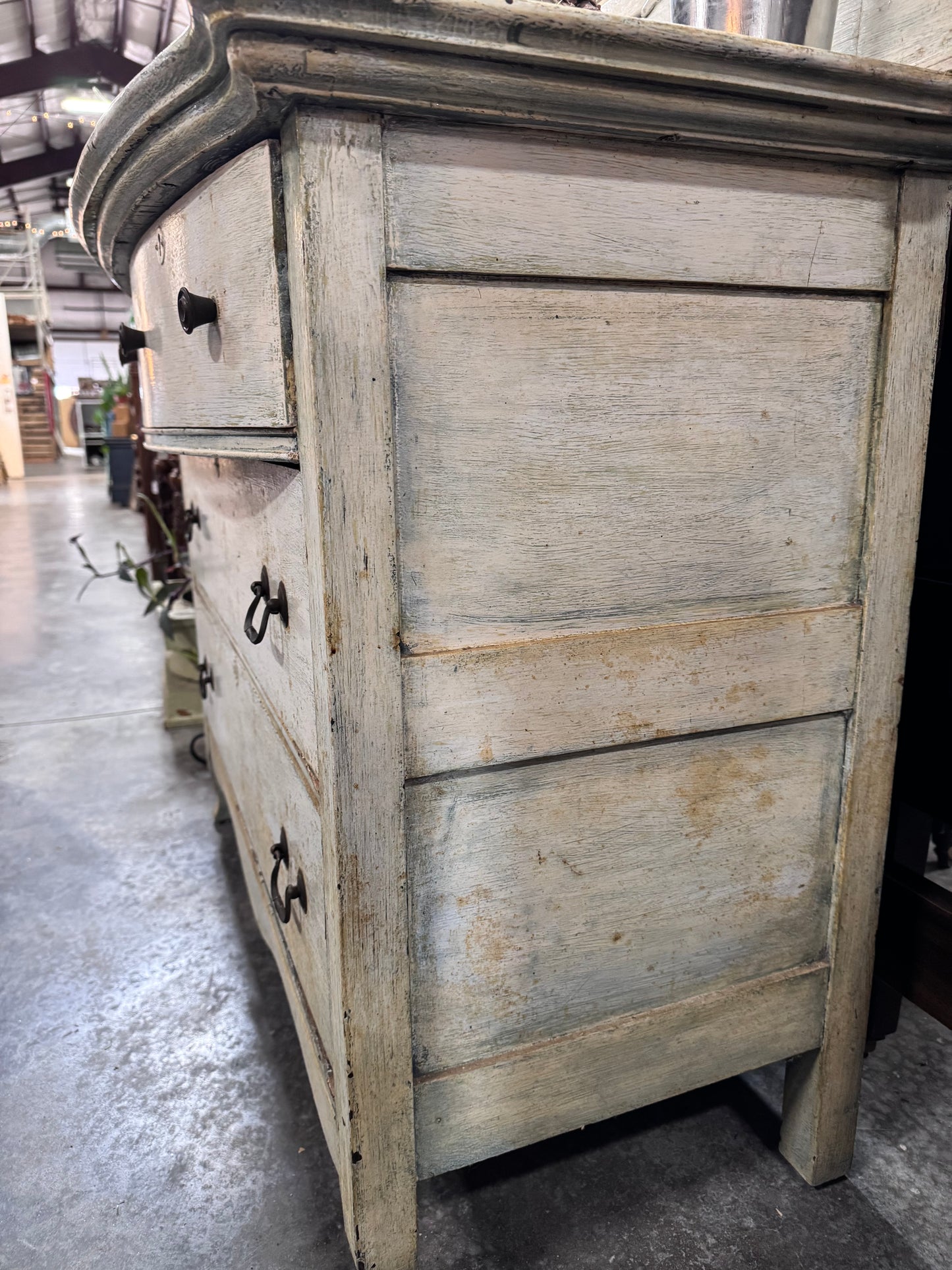 Antique White Bow Front Dresser and Mirror